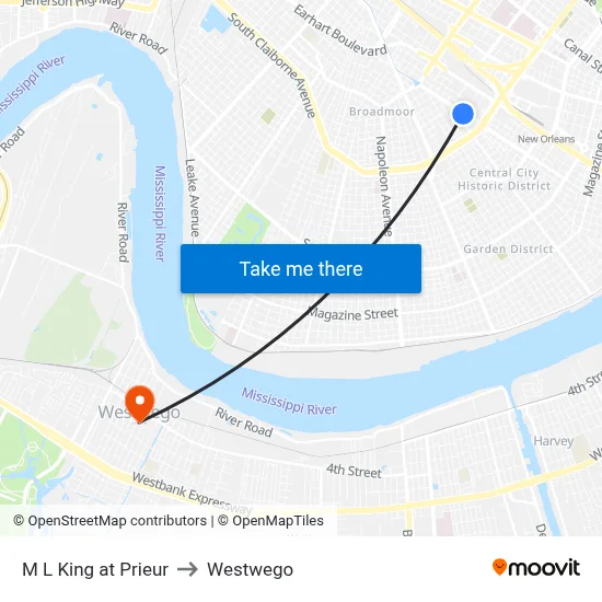 M L King at Prieur to Westwego map