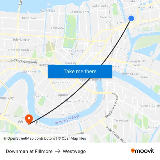 Downman at Fillmore to Westwego map