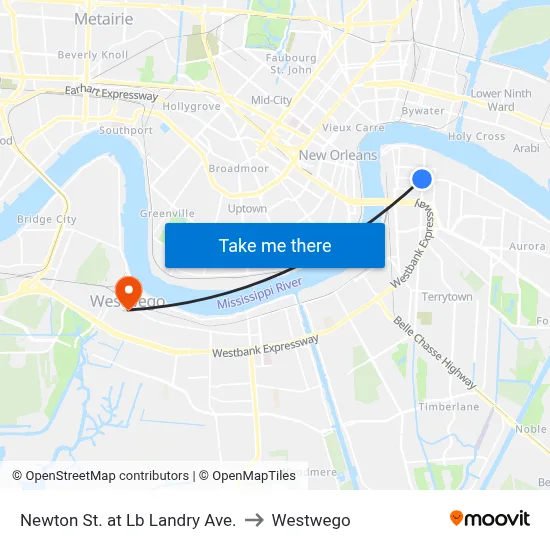 Newton St. at Lb Landry Ave. to Westwego map