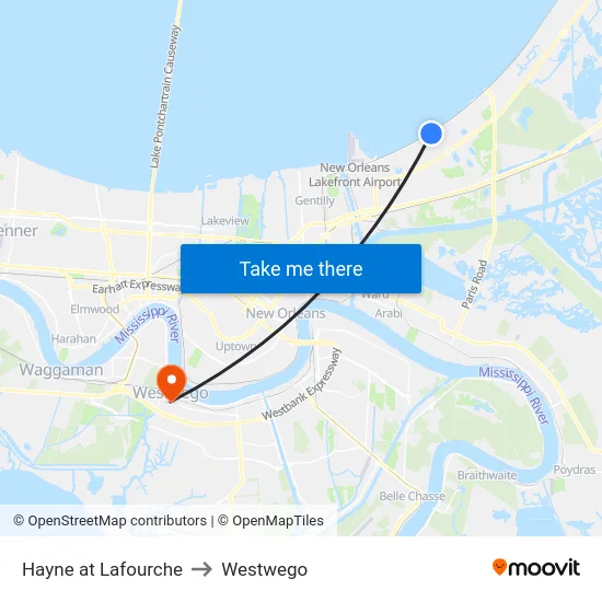 Hayne at Lafourche to Westwego map