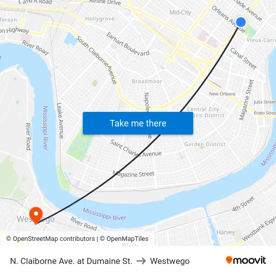 N. Claiborne Ave. at Dumaine St. to Westwego map