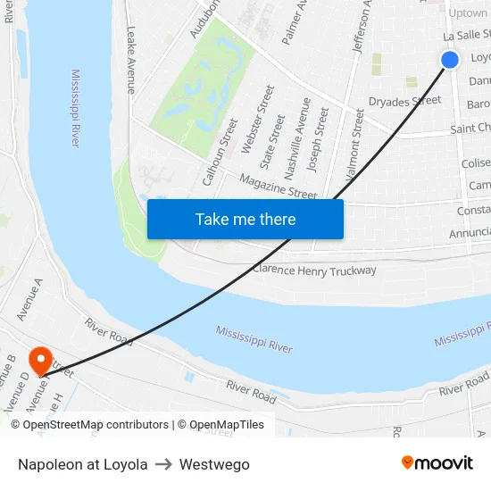 Napoleon at Loyola to Westwego map