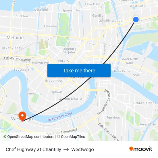 Chef Highway at Chantilly to Westwego map