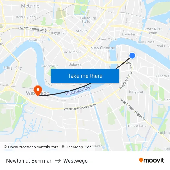 Newton at Behrman to Westwego map