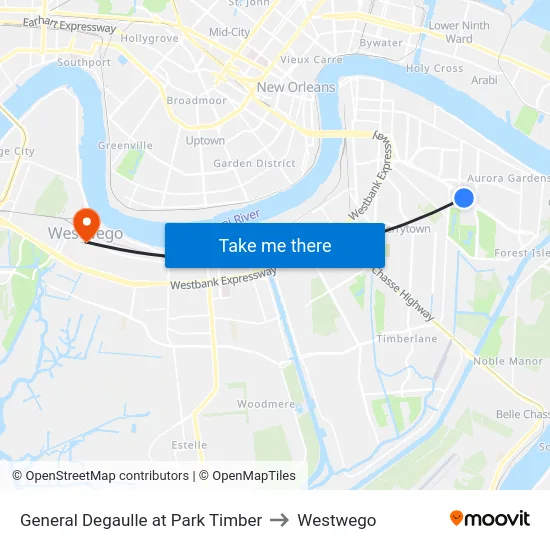 General Degaulle at Park Timber to Westwego map