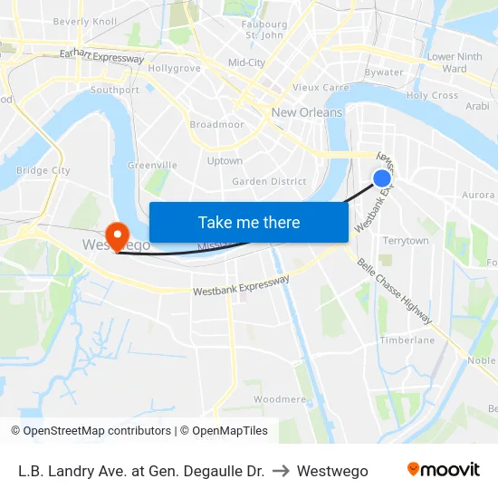 L.B. Landry Ave. at Gen. Degaulle Dr. to Westwego map