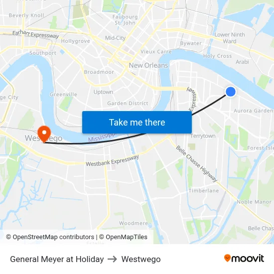 General Meyer at Holiday to Westwego map