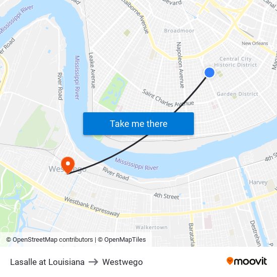 Lasalle at Louisiana to Westwego map