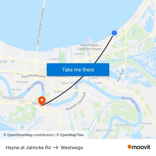 Hayne at Jahncke Rd to Westwego map