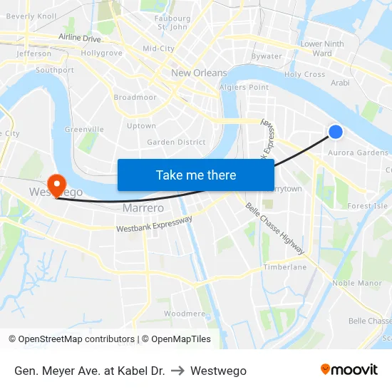 Gen. Meyer Ave. at Kabel Dr. to Westwego map