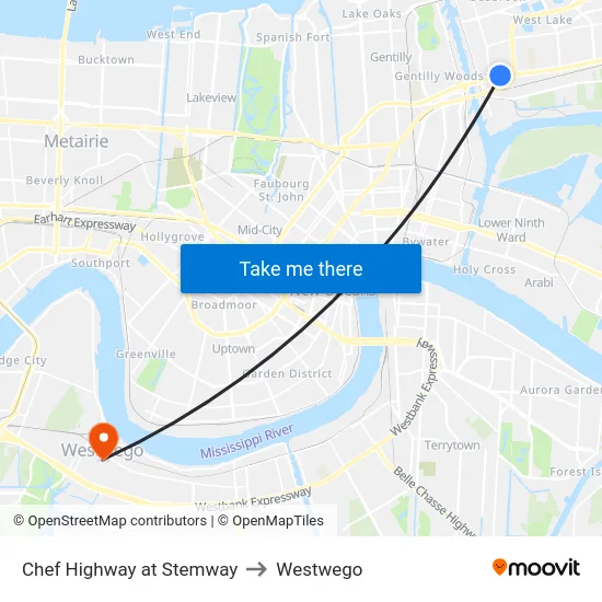 Chef Highway at Stemway to Westwego map