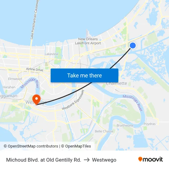 Michoud Blvd. at Old Gentilly Rd. to Westwego map