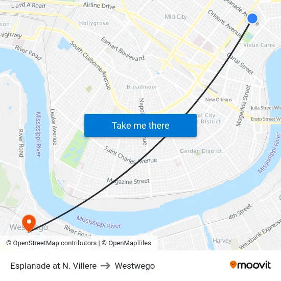 Esplanade at N. Villere to Westwego map