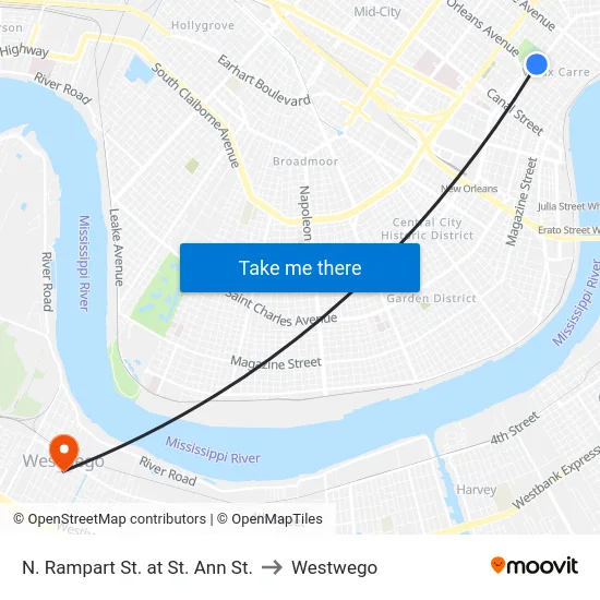 N. Rampart St. at St. Ann St. to Westwego map