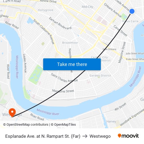 Esplanade Ave. at N. Rampart St. (Far) to Westwego map