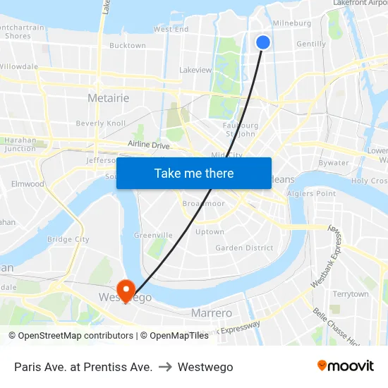 Paris Ave. at Prentiss Ave. to Westwego map