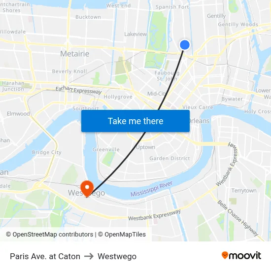 Paris Ave. at Caton to Westwego map