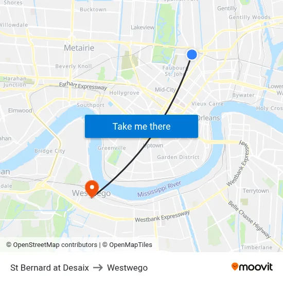 St Bernard at Desaix to Westwego map