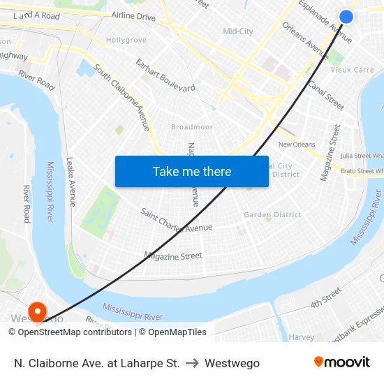 N. Claiborne Ave. at Laharpe St. to Westwego map