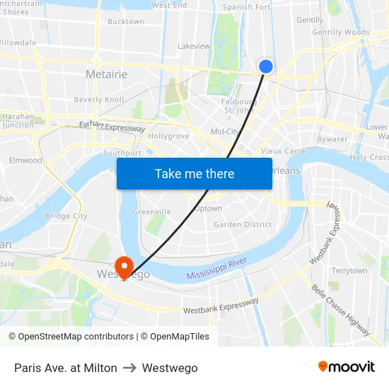 Paris Ave. at Milton to Westwego map