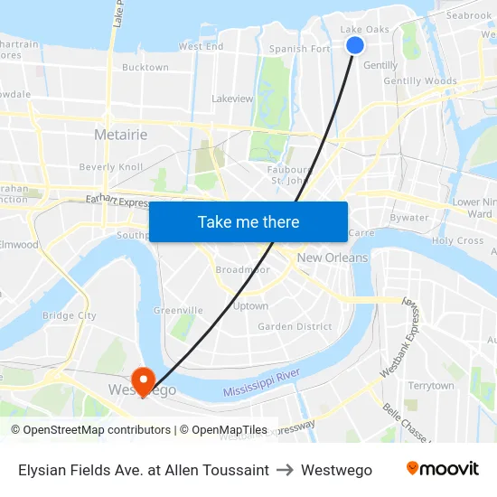 Elysian Fields Ave. at Allen Toussaint to Westwego map