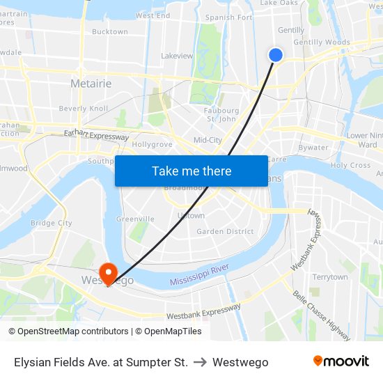 Elysian Fields Ave. at Sumpter St. to Westwego map