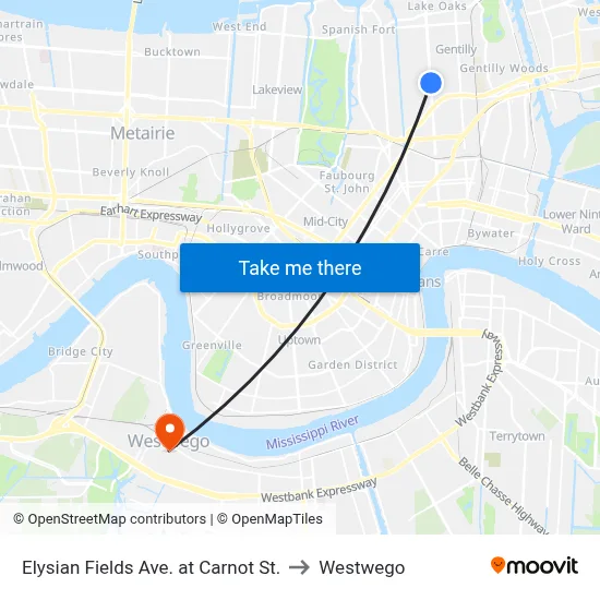 Elysian Fields Ave. at Carnot St. to Westwego map