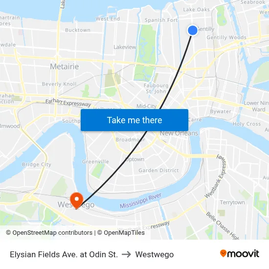 Elysian Fields Ave. at Odin St. to Westwego map