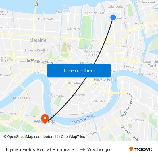 Elysian Fields Ave. at Prentiss St. to Westwego map