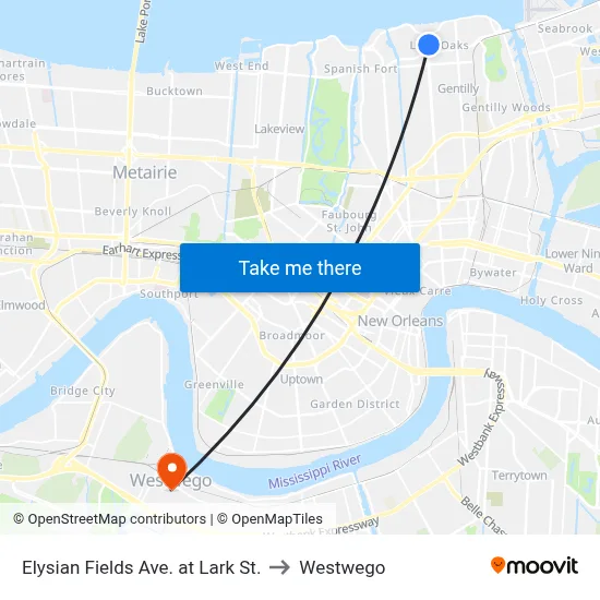 Elysian Fields Ave. at Lark St. to Westwego map
