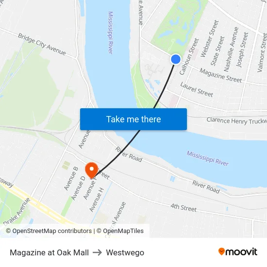 Magazine at Oak Mall to Westwego map