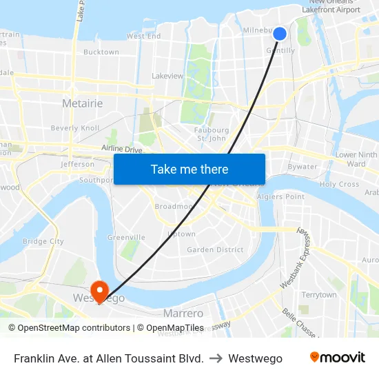 Franklin Ave. at Allen Toussaint Blvd. to Westwego map