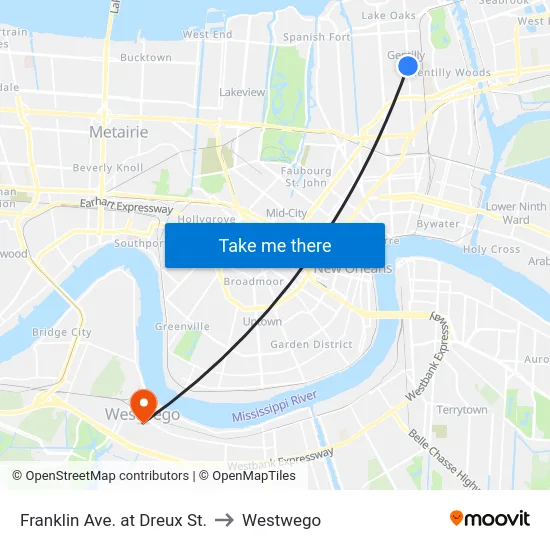 Franklin Ave. at Dreux St. to Westwego map
