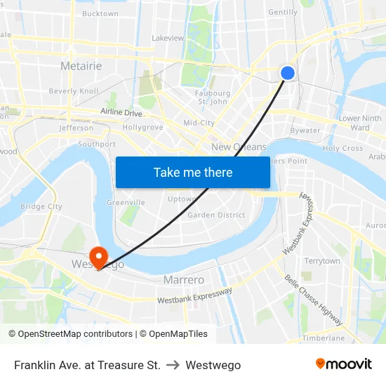 Franklin Ave. at Treasure St. to Westwego map