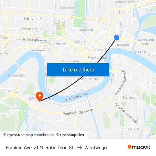 Franklin Ave. at N. Robertson St. to Westwego map