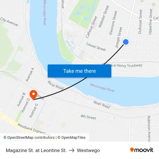 Magazine St. at Leontine St. to Westwego map