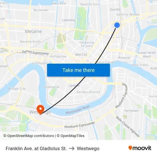 Franklin Ave. at Gladiolus St. to Westwego map