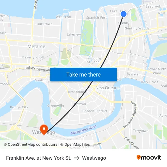 Franklin Ave. at New York St. to Westwego map