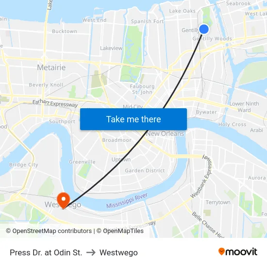 Press Dr. at Odin St. to Westwego map