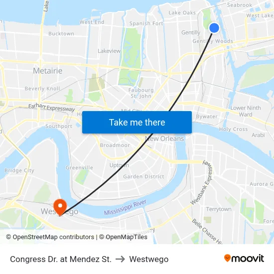 Congress Dr. at Mendez St. to Westwego map