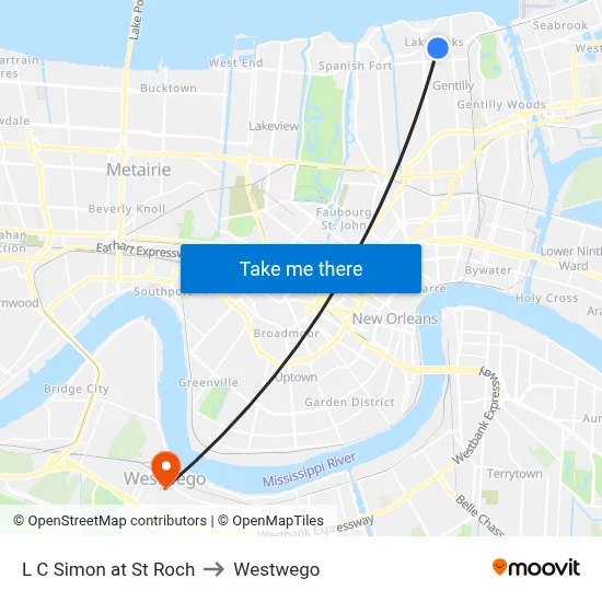 L C Simon at St Roch to Westwego map