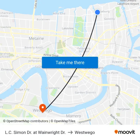 L.C. Simon Dr. at Wainwright Dr. to Westwego map