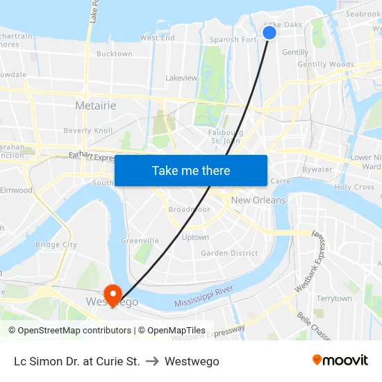 Lc Simon Dr. at Curie St. to Westwego map