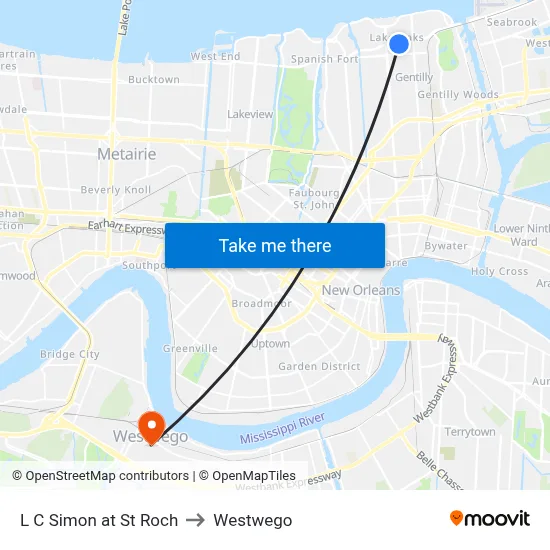 L C Simon at St Roch to Westwego map