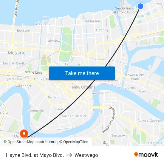 Hayne Blvd. at Mayo Blvd. to Westwego map