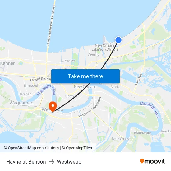 Hayne at Benson to Westwego map