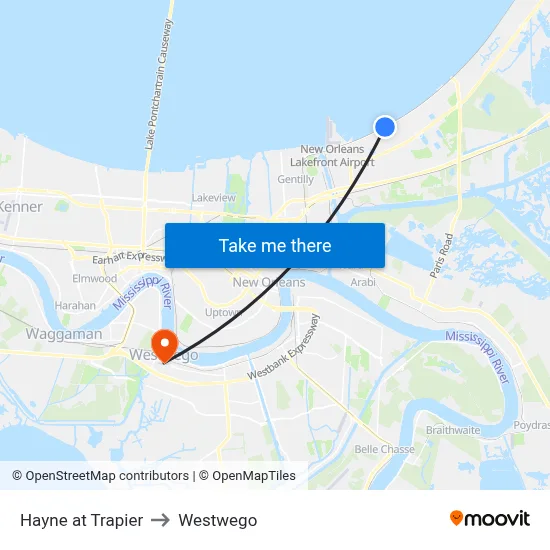 Hayne at Trapier to Westwego map