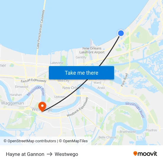 Hayne at Gannon to Westwego map