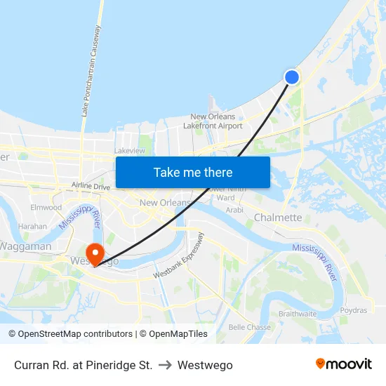 Curran Rd. at Pineridge St. to Westwego map