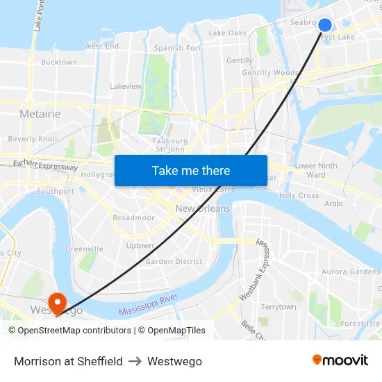 Morrison at Sheffield to Westwego map